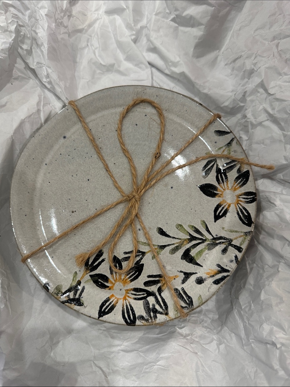 Crate&Barrel Floral Ceramic Plate in Cream, Black and Yellow